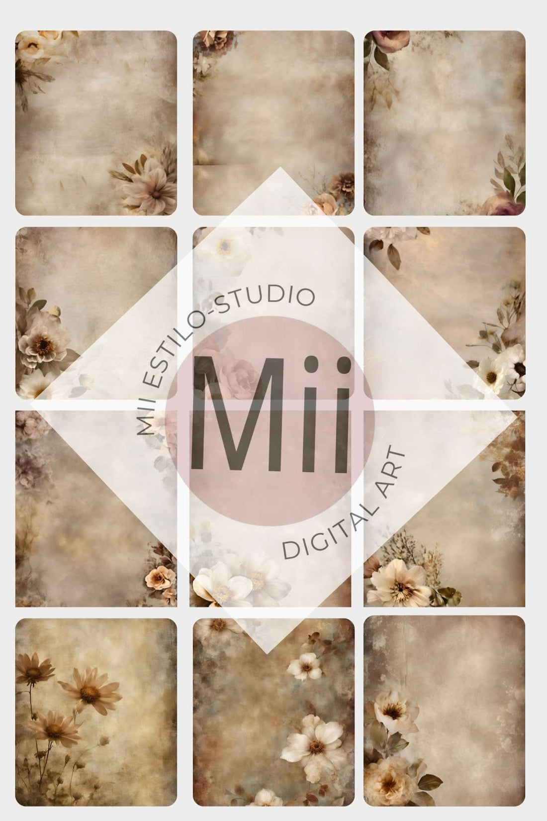 Aletris Flower Handcrafted Canvas Style Digital Backdrops, Maternity Photoshoot Backgrounds, Flower Texture Overlays, BROWN Flower Fine Art Backdrop Designs, Photoshop Overlay Textures - Mii - Estilo