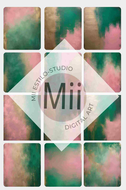 Amira Luxury Abstract Digital Backdrop – Green, Pink &amp; Gold Textured Background for Photoshop - Mii - Estilo