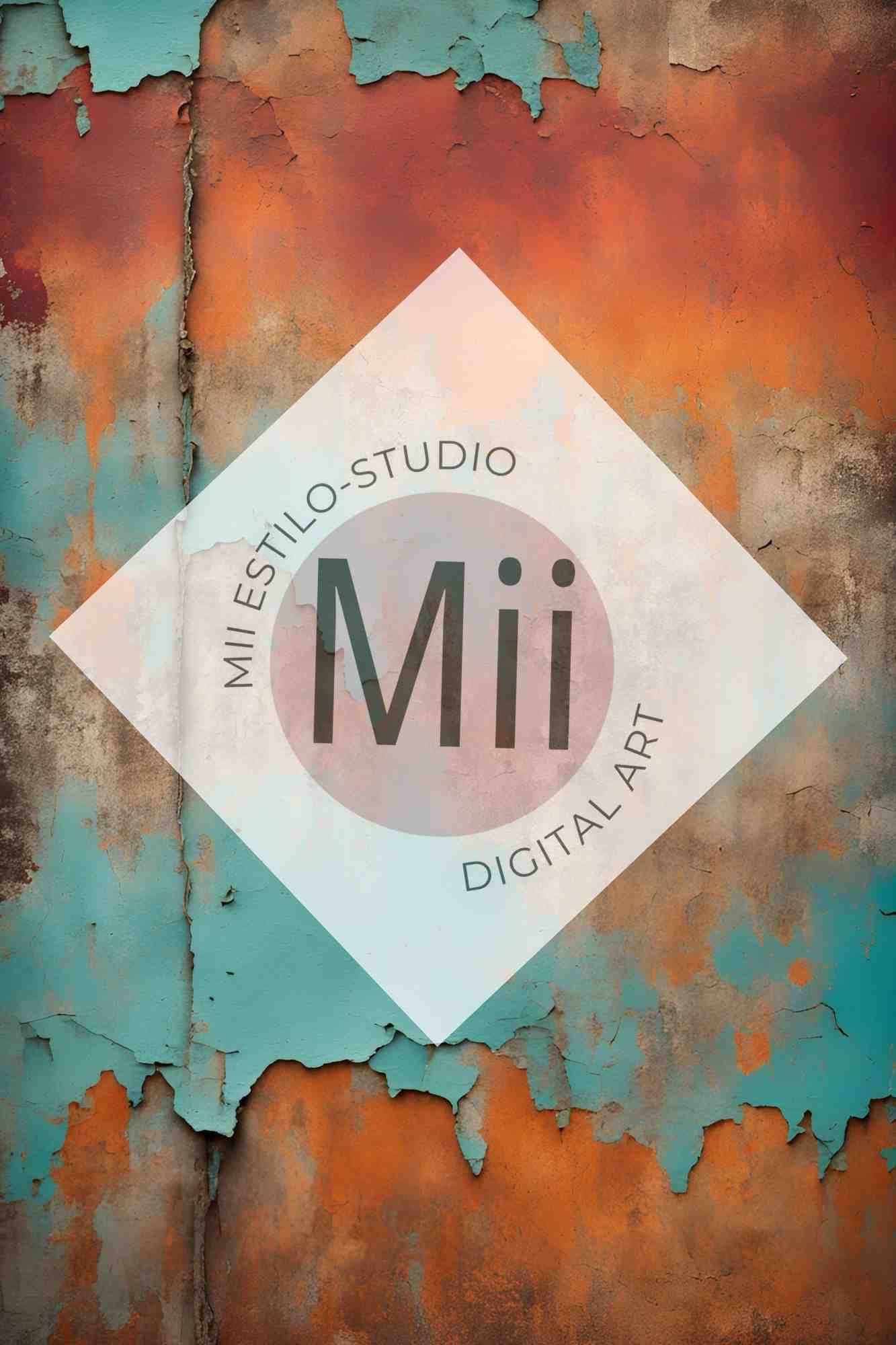 Aster Rustic Peeling Paint Digital Backdrop – Aged Turquoise and Rust Textured Wall for Photography - Mii - Estilo