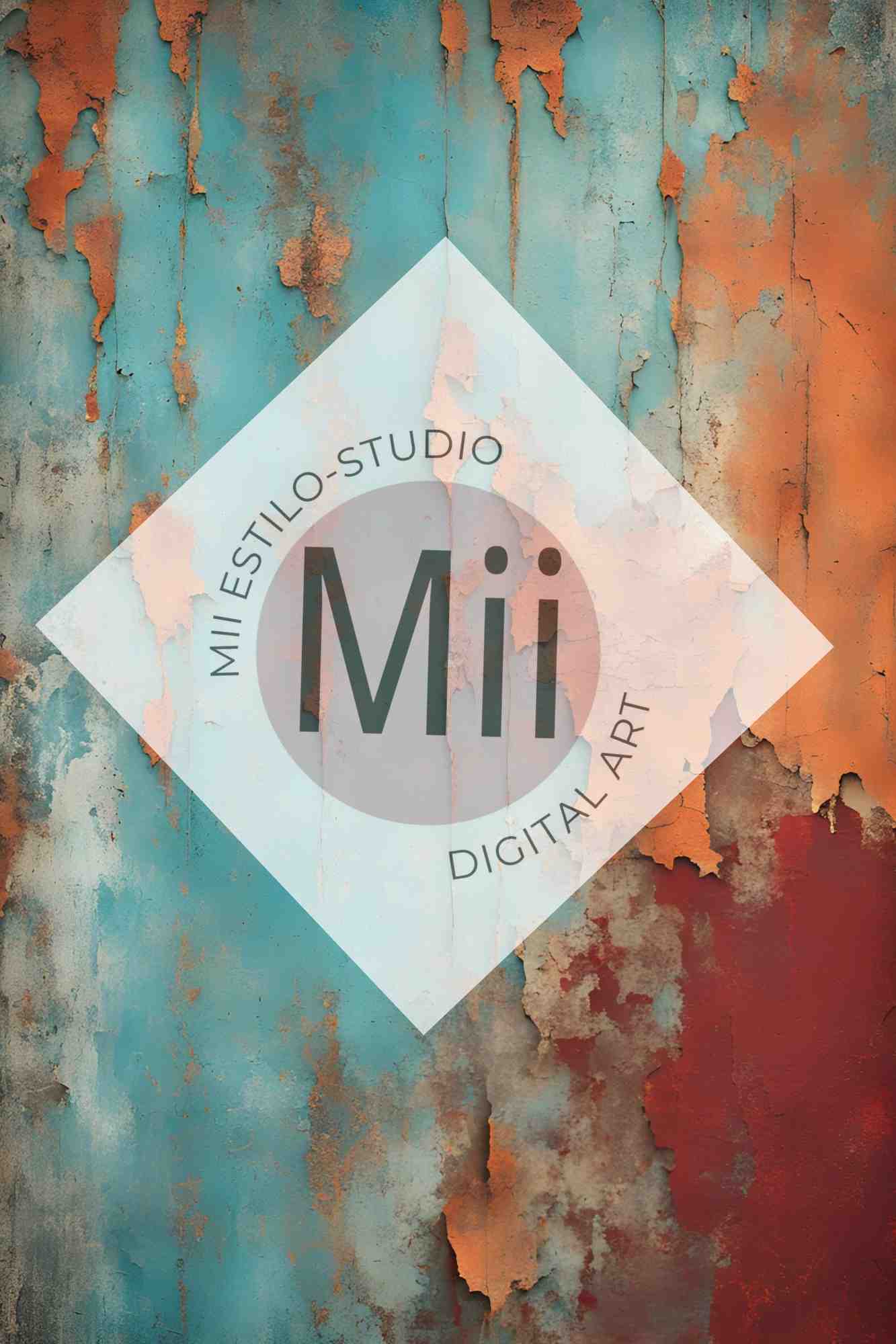 Aster Rustic Peeling Paint Digital Backdrop – Aged Turquoise and Rust Textured Wall for Photography - Mii - Estilo