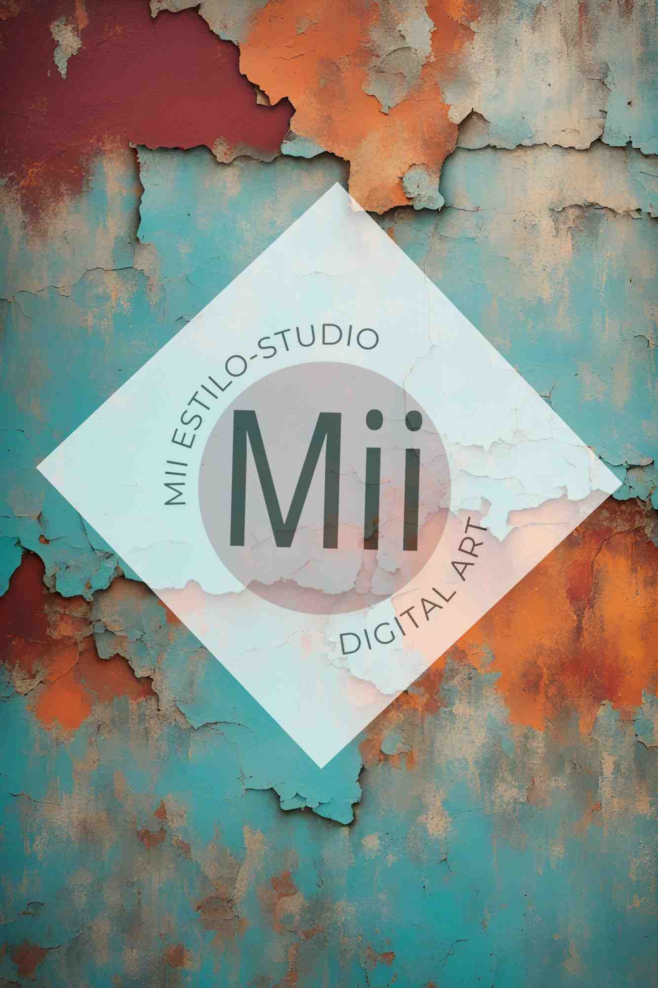 Aster Rustic Peeling Paint Digital Backdrop – Aged Turquoise and Rust Textured Wall for Photography - Mii - Estilo