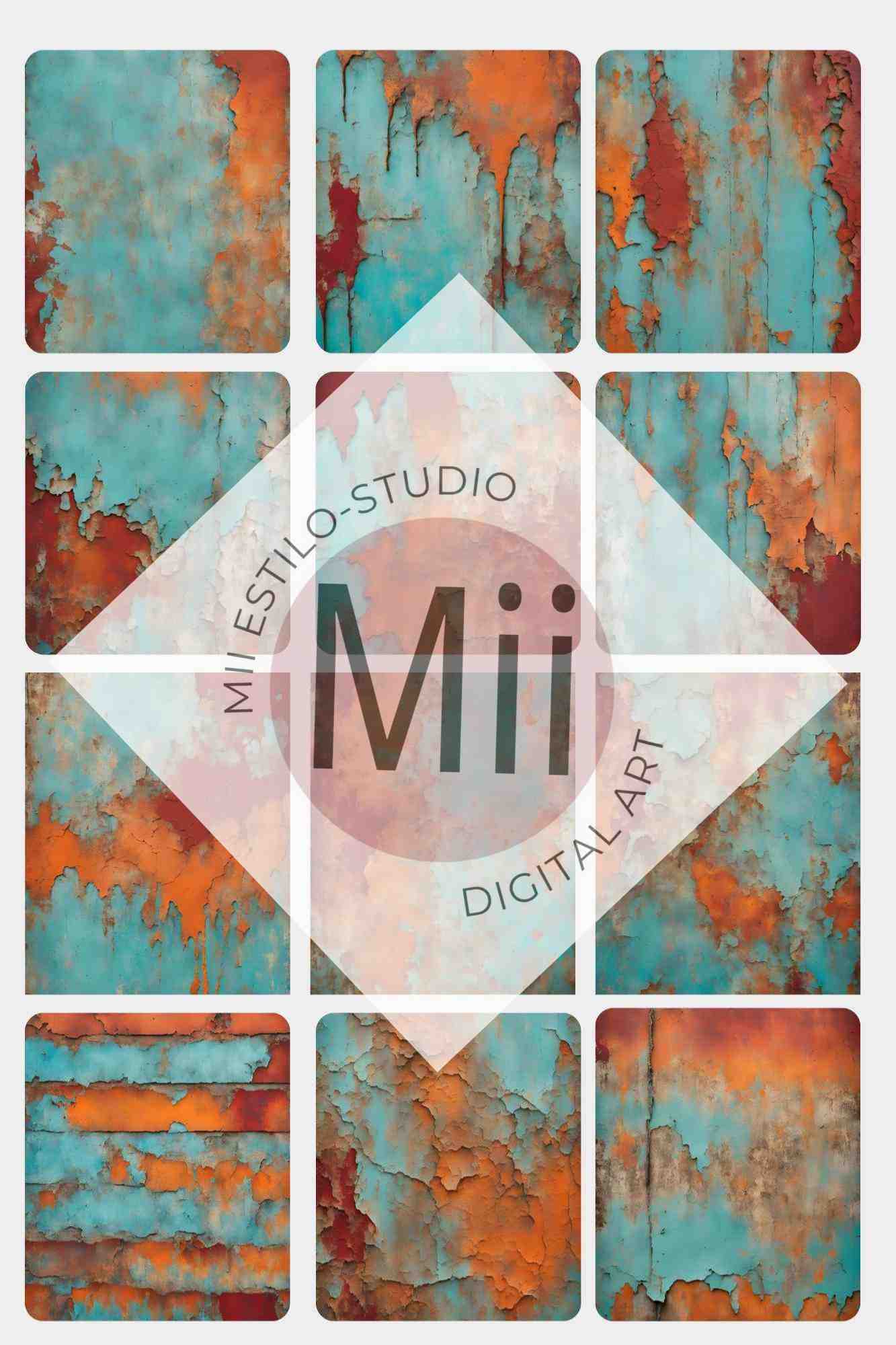 Aster Rustic Peeling Paint Digital Backdrop – Aged Turquoise and Rust Textured Wall for Photography - Mii - Estilo