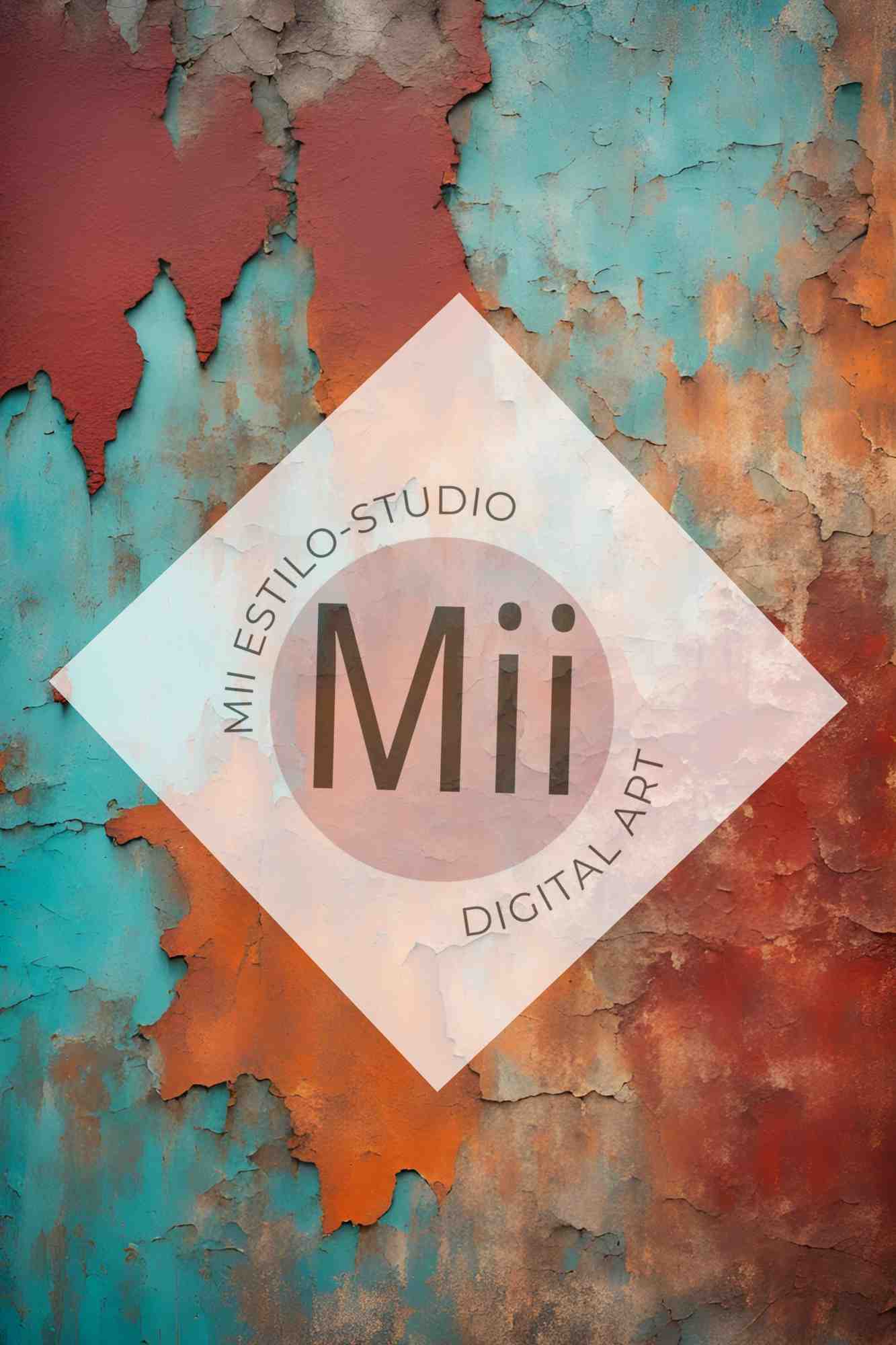 Aster Rustic Peeling Paint Digital Backdrop – Aged Turquoise and Rust Textured Wall for Photography - Mii - Estilo