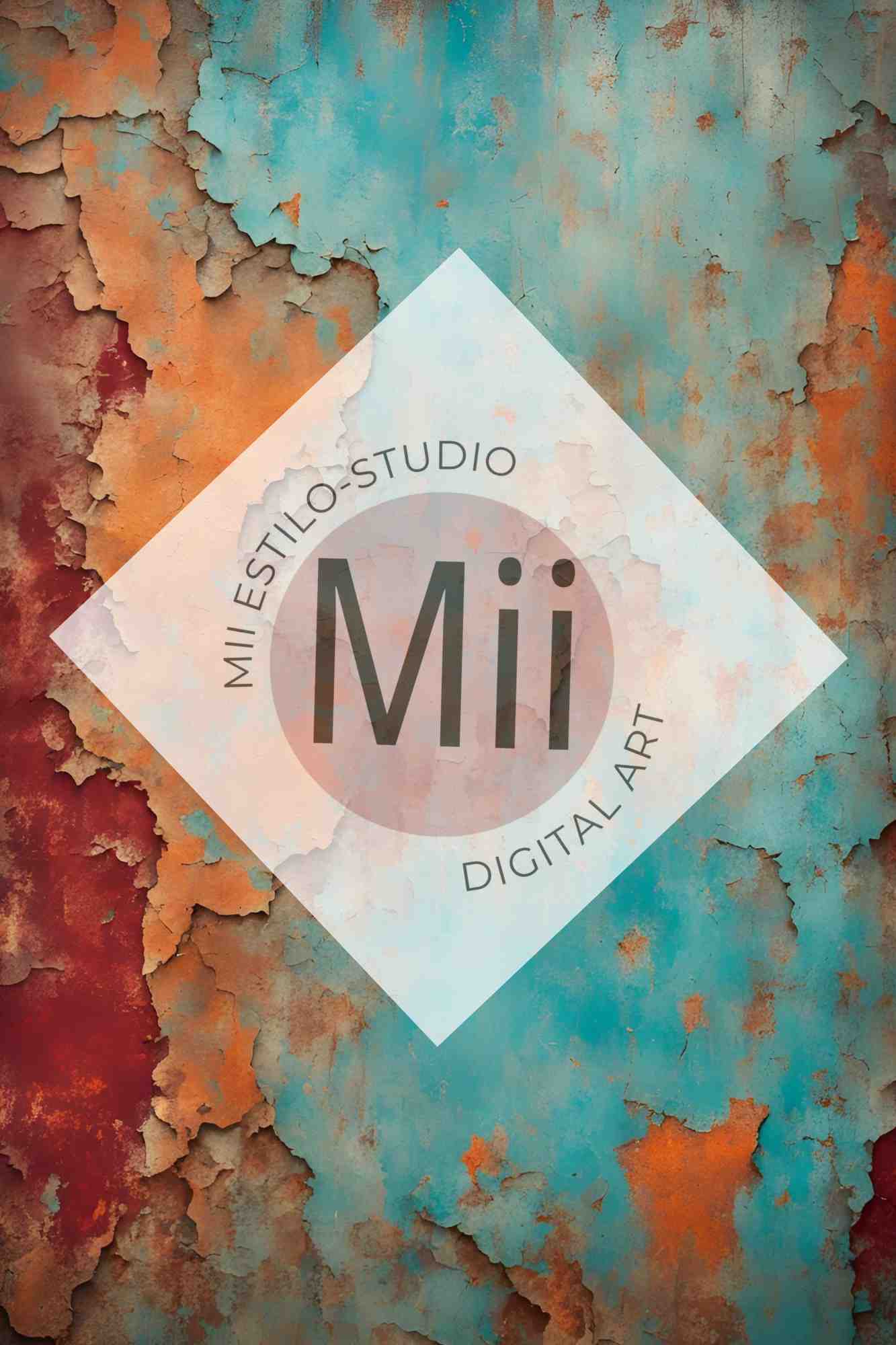 Aster Rustic Peeling Paint Digital Backdrop – Aged Turquoise and Rust Textured Wall for Photography - Mii - Estilo