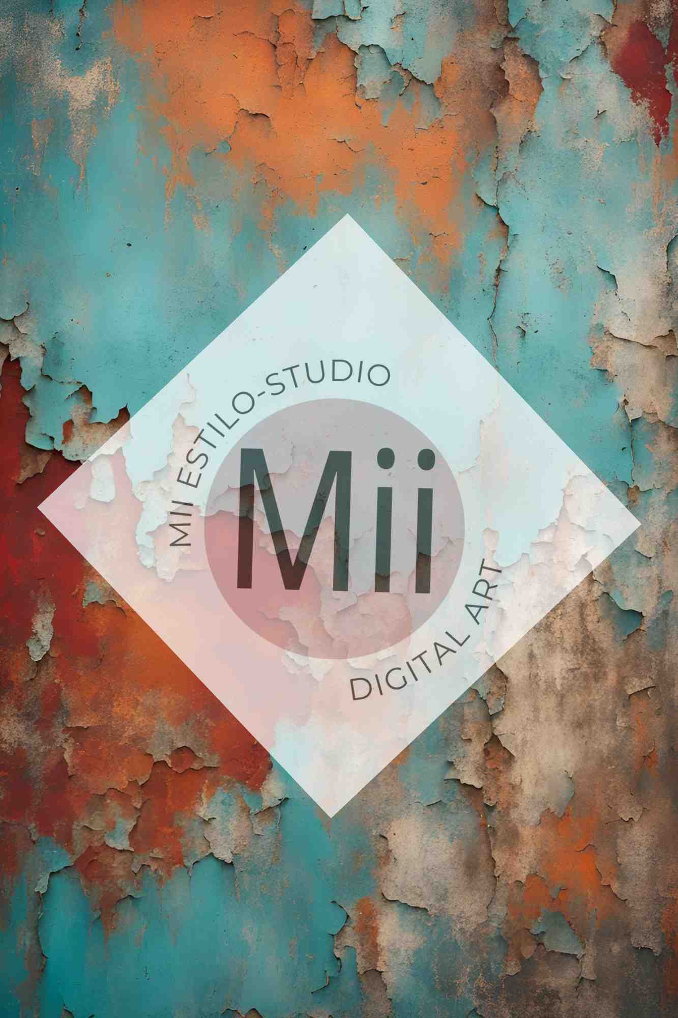 Aster Rustic Peeling Paint Digital Backdrop – Aged Turquoise and Rust Textured Wall for Photography - Mii - Estilo