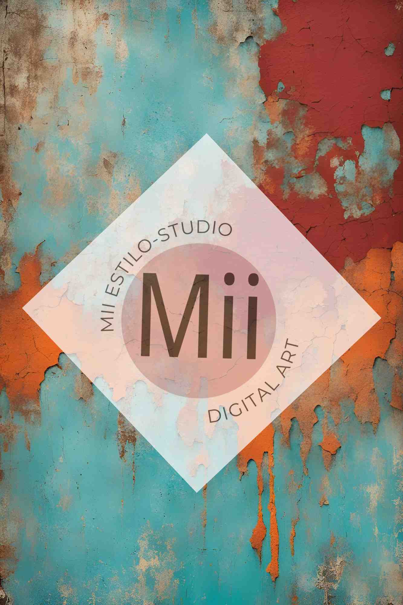 Aster Rustic Peeling Paint Digital Backdrop – Aged Turquoise and Rust Textured Wall for Photography - Mii - Estilo