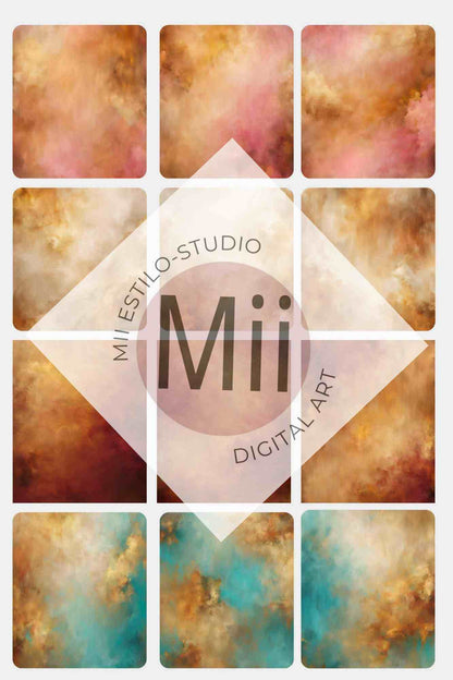 Astratia Luxury Abstract Digital Backdrop – Soft Gold, Turquoise &amp; Warm Tones for Photography &amp; Photoshop - Mii - Estilo