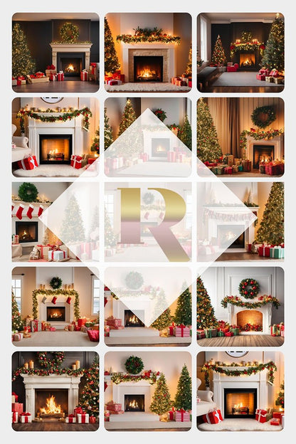 Christmas Fireplace 12 Digital backdrop Photoshop - Isabell R Photography - Mii - Estilo