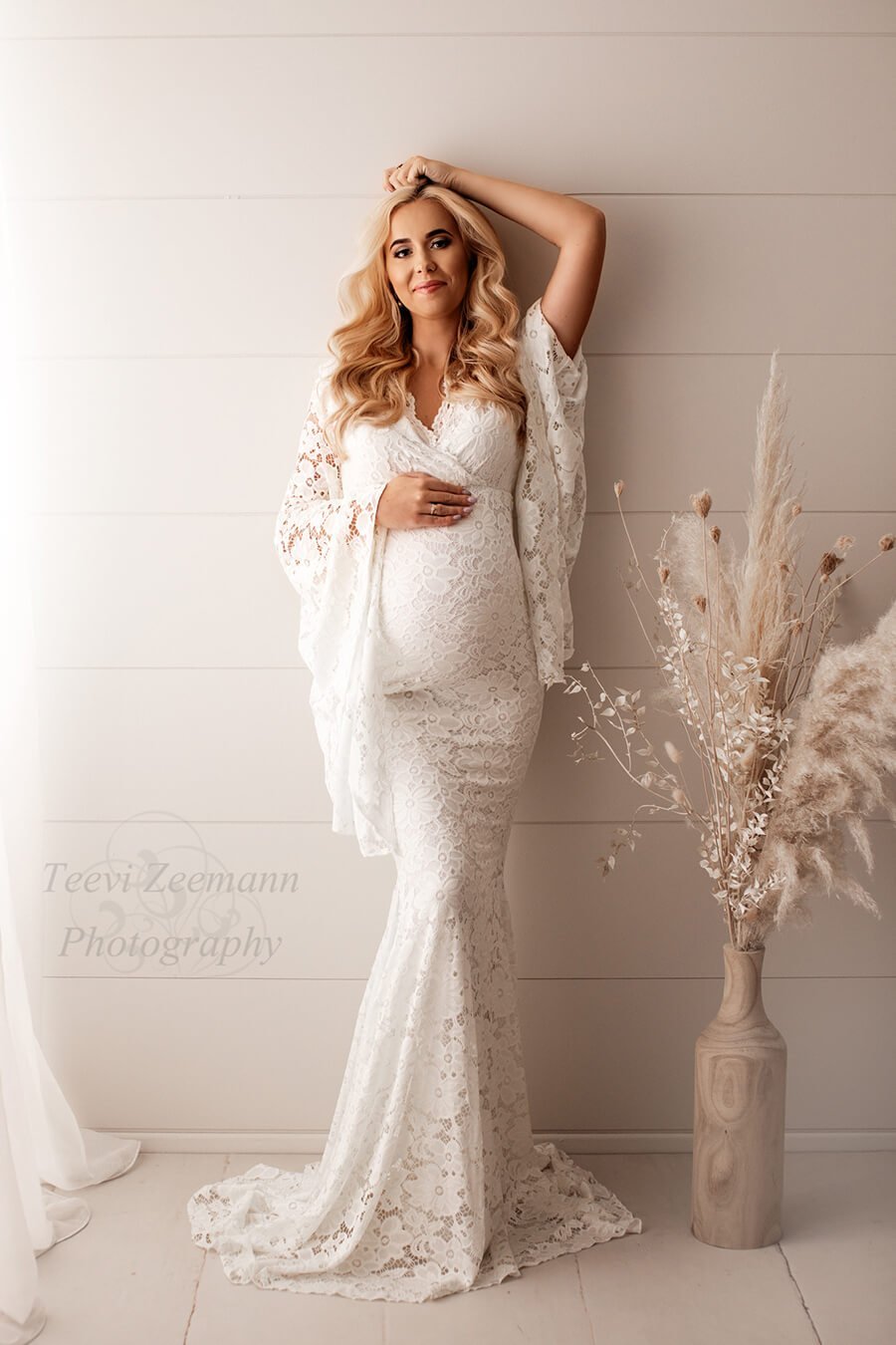 Off white lace maternity dress sale